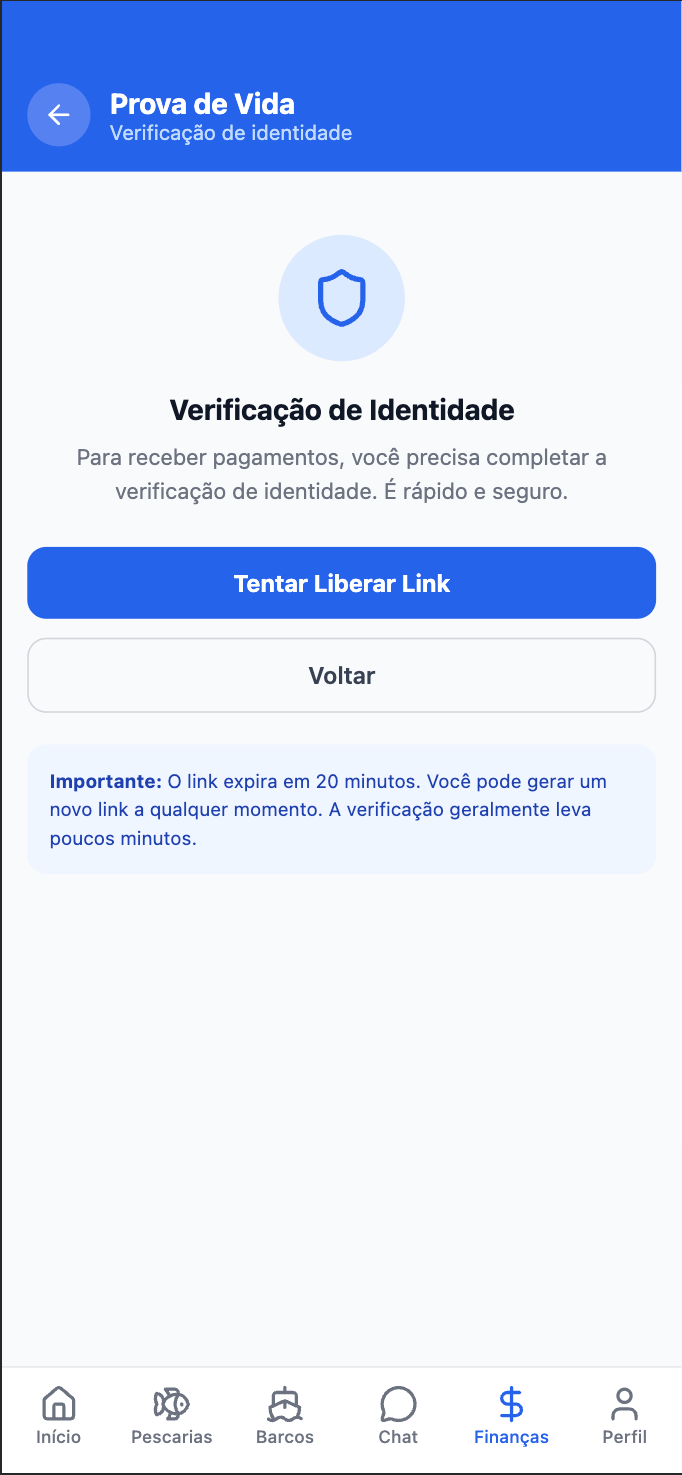 Tela de verificação de identidade com o botão de iniciar